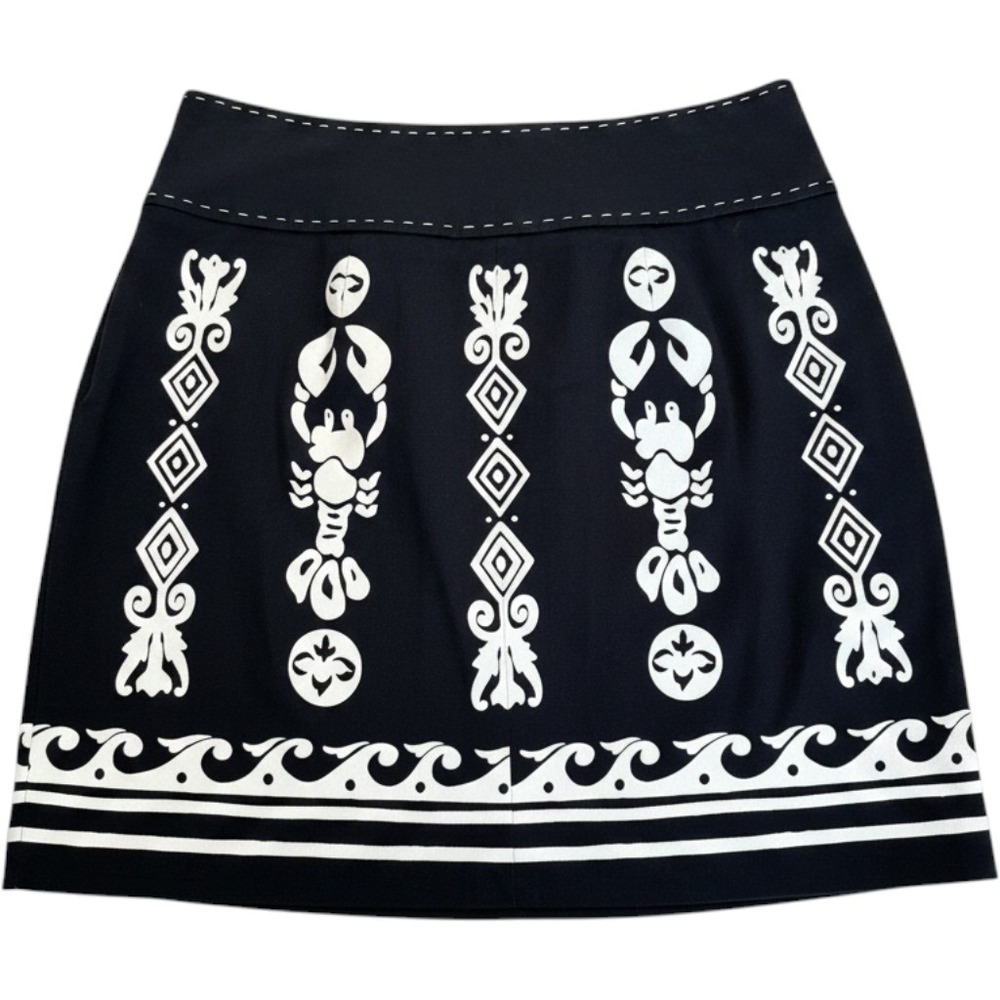 Etcetera‎ Black White Lobster Print Mini Skirt Size 6 Nautical Coastal Resort